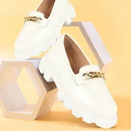 fausto Patent Leather Shiny Chain Buckle Classic Casual Slip On Shoes Loafers For Women-picture-12