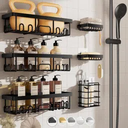 vinsu Wall Mounted Bathroom Shelf Organizer Set for Shampoo, Soap & Toiletries Aluminium Wall Shelf image 1