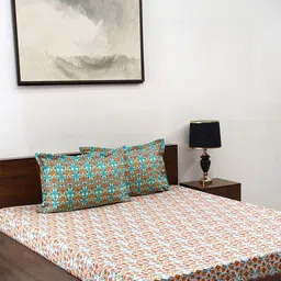 BOMBAY DYEING Blumen Green Floral Printed Cotton 104 TC Queen Bedsheet Set 2.54 x 2.24m-image-17