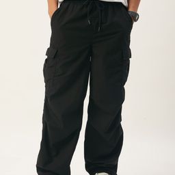 Bene Kleed Unisex Black Parachute Fit Pure Cotton Cargos Trousers-picture-7