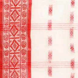 DESH BIDESH Red & White Ethnic Motifs Pure Cotton Taant Saree image 2