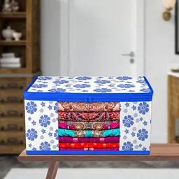 Kuber Industries Set of 9 Blue & White Floral Printed Saree Organisers image 2