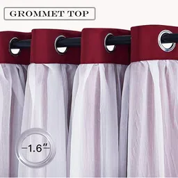 BFAM Maroon & White 2 Pieces Black Out Thermal Insulated Long Door Curtains image 5