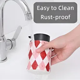 FabSeasons Red & White Checked Ceramic Suction Soap Dispenser 350 ml image 2