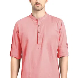 APEKTRA Band Collar Roll-Up Sleeves Straight Short Kurta-picture-37