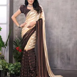 Moda Rapido Striped Printed Satin Saree With Unstitched Blouse Piece-image-86