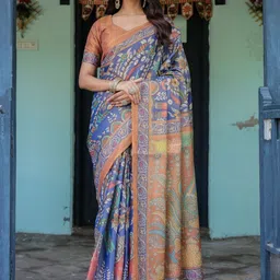 ALMAARI FASHION Ethnic Motifs Printed Pure Cotton Banarasi Saree-picture-40