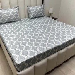 Pure Decor Blue & Blue Ethnic Motifs 330 TC Queen Bedsheet with 2 Pillow Covers-image-86