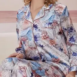 NIJANAND TEXTILE Floral Printed Shirt With Pyjamas image 3