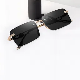 IFLASH Unisex Rectangle Sunglasses with UV Protected Lens 444 CHERY NEW RIMLES GOLD BLACK image 5