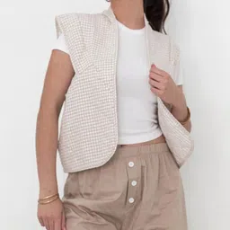StyleCast Checked Sleeveless Open Front Jacket-picture-41