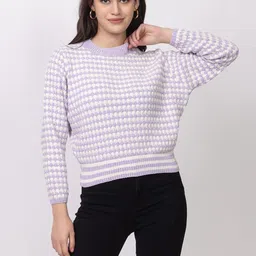 DressBerry Women Purple & White Woollen Self Design Winter Sweater-picture-38