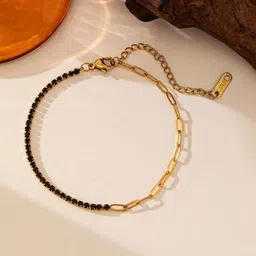 MYKI Stainless Steel Gold-Plated Crystals Studded Charm Bracelet-image-47