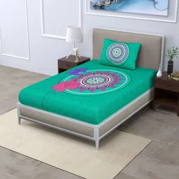 MILAAV Green Ethnic Motifs 144 TC Single Bedsheet with 1 Pillow Covers-picture-10