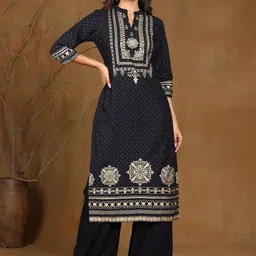 Juniper Ethnic Motifs Woven Design Mandarin Collar Liva Straight Kurta-image-21