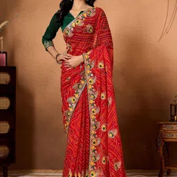 BHAGYAVATI DESIGNER Bandhani Embroidered Pure Georgette Heavy Work Bandhani Saree-picture-22
