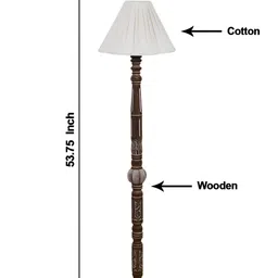 Devansh White & Brown Drum Wooden Floor Lamp image 3