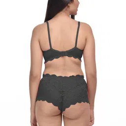 samvar Women Black Net Bra Panty Set for Lingerie Set Undergarments Pack of 1 image 3