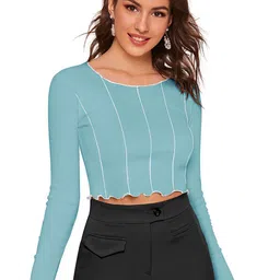 SHOPONBIT Women Vertical Striped Round Neck Crop Fitted Top-picture-34