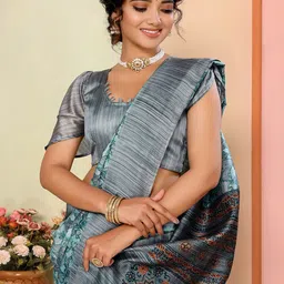 KALINI Floral Printed Bagru Saree With Tassels-image-68