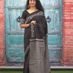 Sanganeri Print Ethnic Motifs Pure Cotton Bagru Saree-picture-14