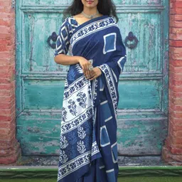 Sanganeri Print Floral Printed Mulmul Cotton Bagru Saree-picture-13