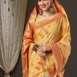 Mitera Ethnic Motif Zari Woven Bagru Saree-picture-10