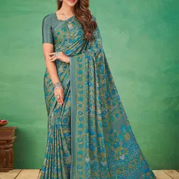Mitera Floral Poly Crepe Bagru Saree-picture-12