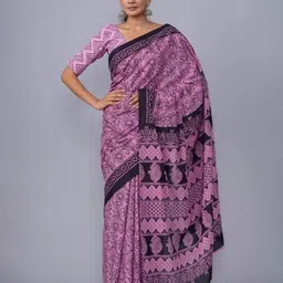 KIAARON Floral Block Print Saree-picture-37