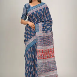 clothonus Ethnic Motifs Printed Zari Block Print Saree-image-73