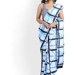 Sanganeri Print Checked Pure Cotton Block Print Saree-image-95