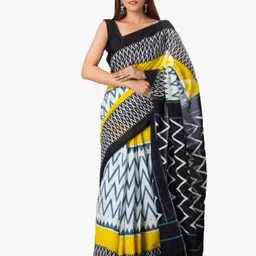 KIAARON Geometric Printed Pure Cotton Block Print Saree image 1