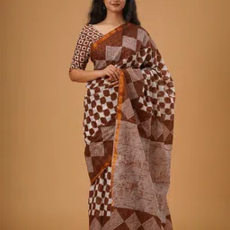 clothonus Geometric Printed Zari Pure Cotton Block Print Saree-picture-27