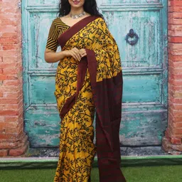 JALTHER Floral Block Print Pure Cotton Saree-picture-30