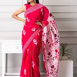 JALTHER Floral Printed Pure Cotton Block Print Saree-picture-30