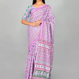JALTHER Floral Pure Cotton Block Print Saree-image-60