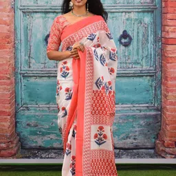 JALTHER Floral Block Print Jaipuri Pure Cotton Mulmul Saree-picture-35