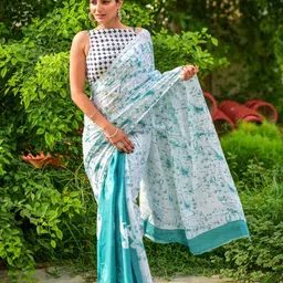 KIAARON Floral Pure Cotton Block Print Saree-image-85