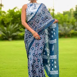 KIAARON Floral Printed Pure Cotton Block Print Saree-picture-23