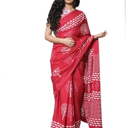 TROPWEAR Ethnic Motifs Block Printed Pure Cotton Saree-picture-10