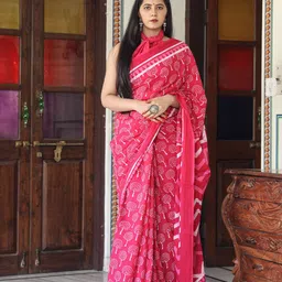 clothonus Ethnic Motifs Pure Cotton Block Print Saree-picture-21