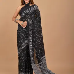 clothonus Polka Dots Printed Pure Cotton Block Print Saree-picture-16