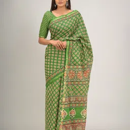 clothonus Ethnic Motifs Printed Zari Pure Cotton Block Print Saree-picture-29