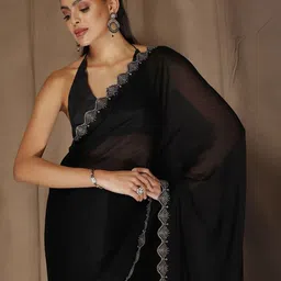 HERE&NOW Beads and Stones Embellished Saree-image-52
