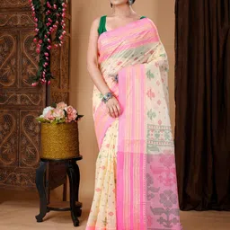 Ruuprekha Floral Printed Zari Pure Cotton Taant Saree-picture-27