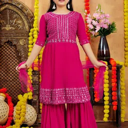 BAESD Girls Embroidered Regular Kurta with Sharara & With Dupatta-picture-57