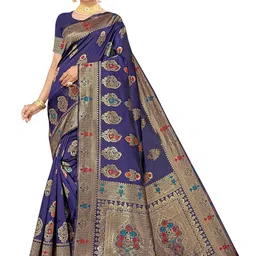 MANVAA Ethnic Motifs Woven Design Zari Banarasi Saree-image-17