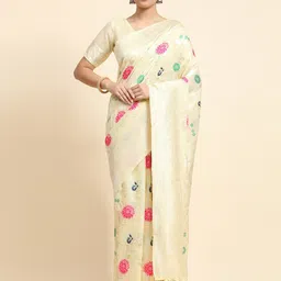 JUST FASHION Floral Woven Design Zari Detail Saree image 1