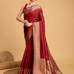 Mitera Ethnic Motif Zari Woven Banarasi Saree with Blouse-image-97