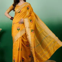 SERONA FABRICS Ethnic Motifs Embroidered Zari Banarasi Saree-picture-14